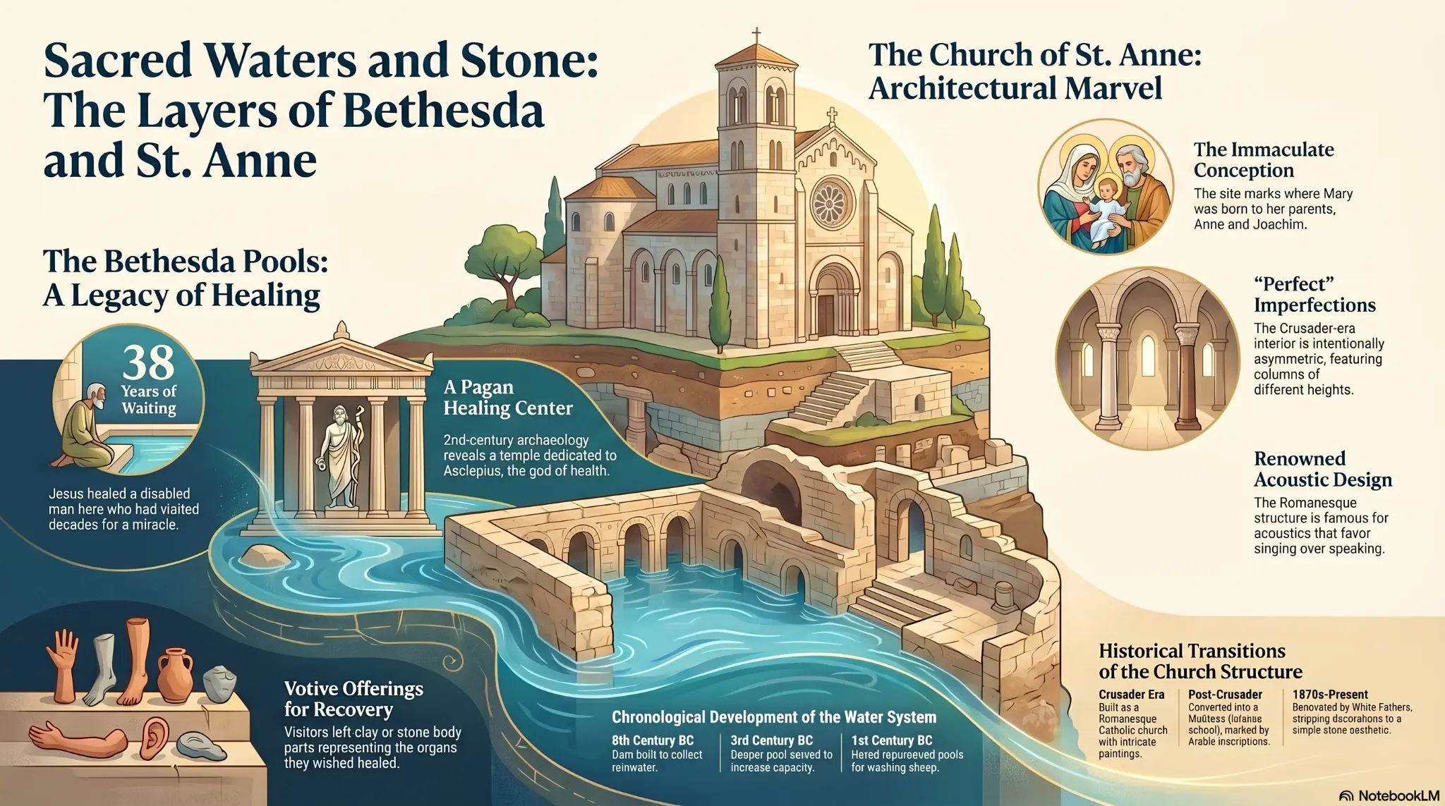 Sacred Waters and Stone: The Layers of Bethesda and St. Anne — healing legacy, architectural marvel, and chronological water system development