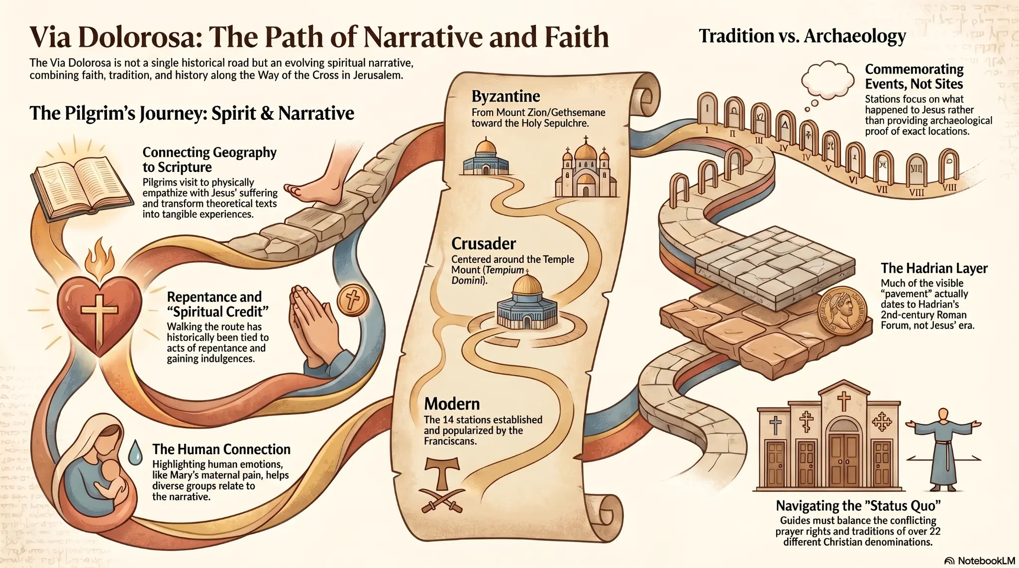 Via Dolorosa: The Path of Narrative and Faith — tradition vs. archaeology, pilgrim's journey, and historical route phases
